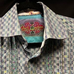 Robert Graham Limited Edition Seafoam Blue Checkered Paisley Button Down Size XL